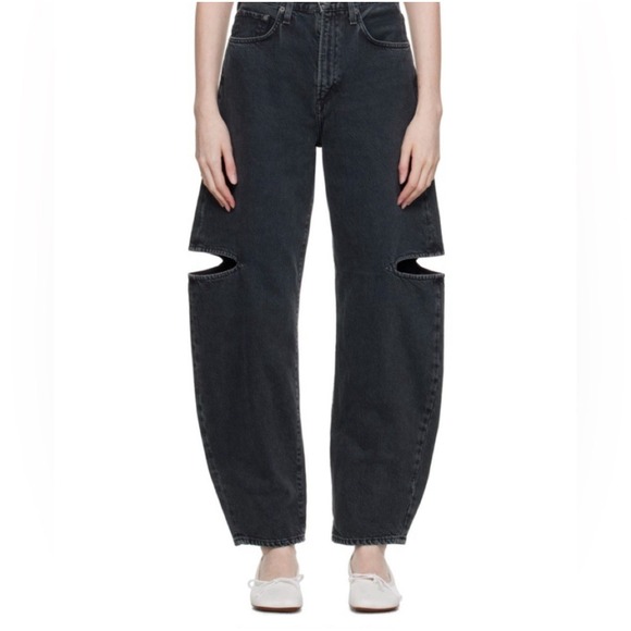 Agolde‎ Sanna Slice Jeans Cotton Gray Black Wash Balloon Barrel Leg Size 28